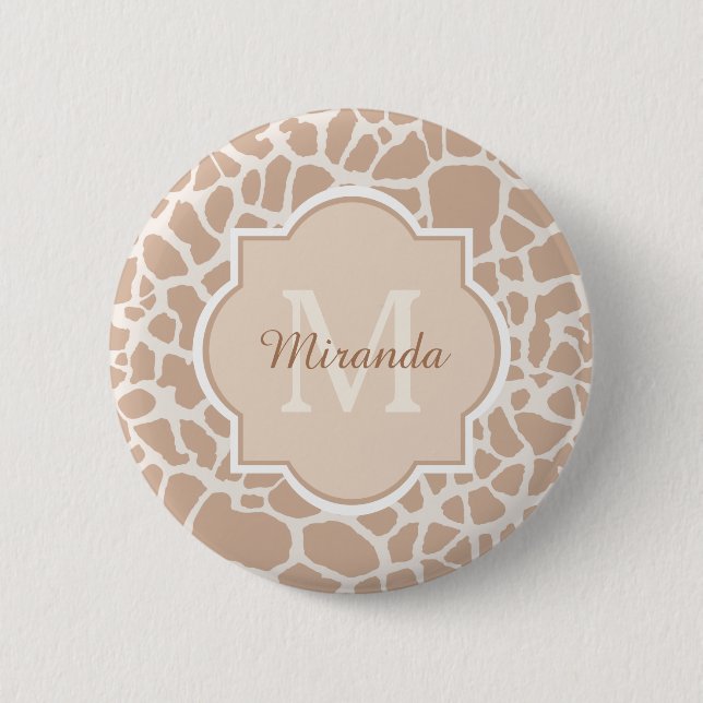 Klassische hellbraune Giraffe Print Monogram und N Button (Vorderseite)