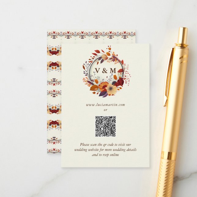 Klassische Herbstbezeichnung QR-Wildblume Hochzeit Begleitkarte (Vorderseite/Rückseite Beispiel)