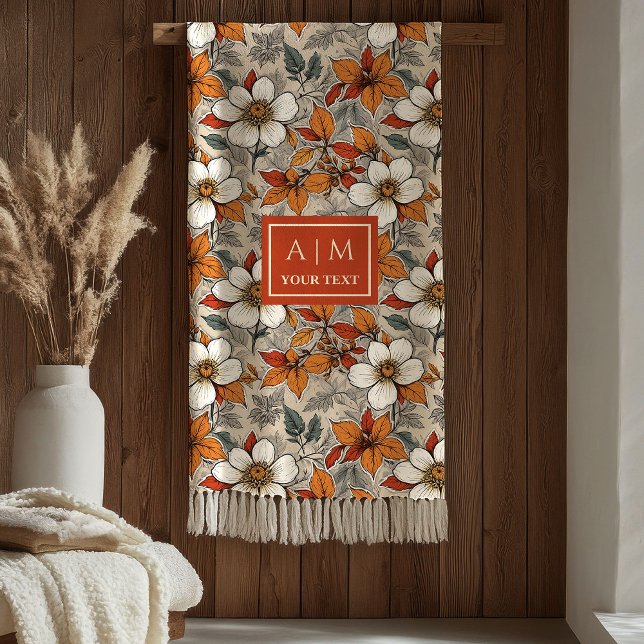 Klassische Herbstblumen Olivgrün Terrakotta Blanke Fleecedecke (Classic Fall Flowers Olive Green Terracotta Blanket

)