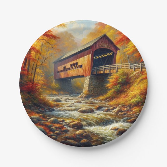 klassische Herbstbrücke Pappteller (Vorderseite)