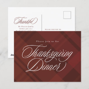 Klassische Herbstkarierten-Einladung zum Thanksgiv Postkarte