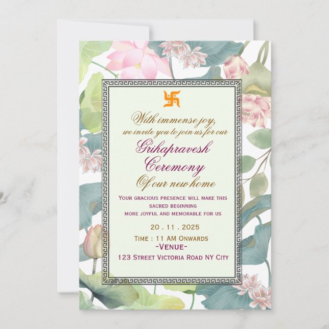 Klassische Hinduistische Griha Pravesh-Einladung Einladung (Vorderseite)