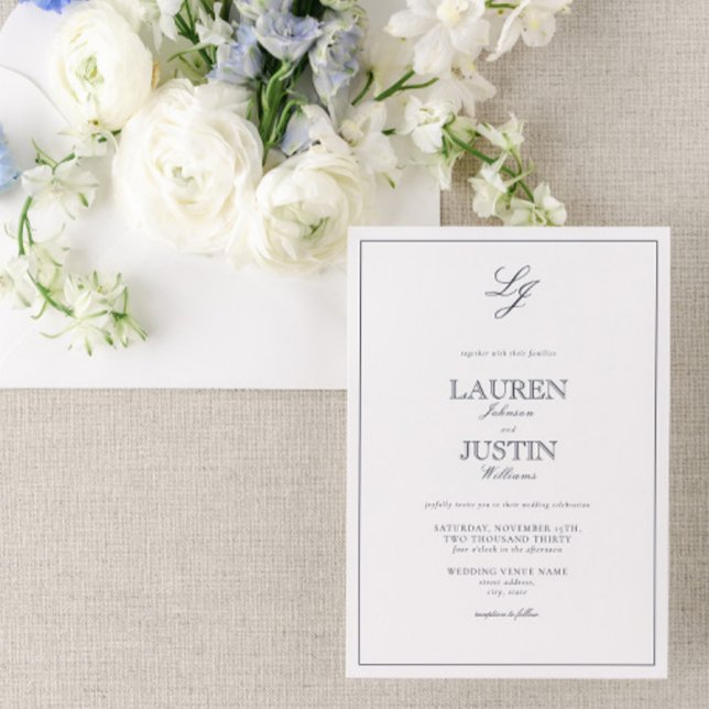 Klassische Hochzeit der Blaukalligraphie Einladung (Von Creator hochgeladen)