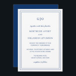 Klassische Hochzeit der Marine Einladung<br><div class="desc">Klassische marineblaue Hochzeitseinladung mit einem einfachen und minimalen Design mit dem Monogramm oben und Ihren Veranstaltungsdetails,  umgeben von einer doppelten Grenze. Die Schriftart wechseln sich zwischen einem eleganten Drehbuch,  einer klassischen Serife und minimalistischen serifenlosen Schriftart ab. Diese Einladung ist ideal für eine feierliche Hochzeit.</div>