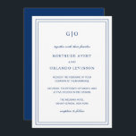 Klassische Hochzeit der Marine Einladung<br><div class="desc">Klassische marineblaue Hochzeitseinladung mit einem einfachen und minimalen Design mit dem Monogramm oben und Ihren Veranstaltungsdetails,  umgeben von einer doppelten Grenze. Die Schriftart wechseln sich zwischen einem eleganten Drehbuch,  einer klassischen Serife und minimalistischen serifenlosen Schriftart ab. Diese Einladung ist ideal für eine feierliche Hochzeit.</div>