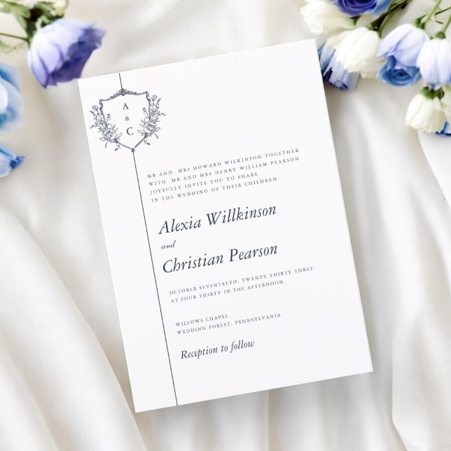 klassische Hochzeit des Wappen Einladung (traditional text elegant wedding invitation with modern crest )
