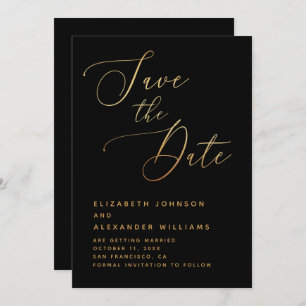 Klassische Hochzeit in Gold und Schwarz Save The Date