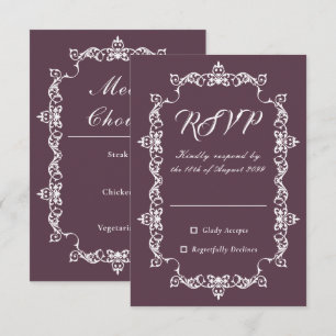 Klassische Hochzeit in Pflaumenlila mit aufwendige RSVP Karte