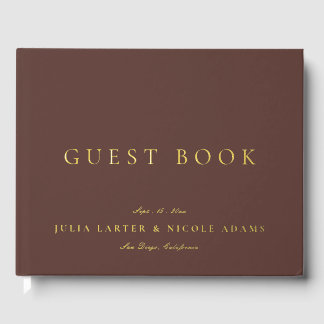 Klassische Hochzeit in Schokoladenbraun und Gold m Gästebuch