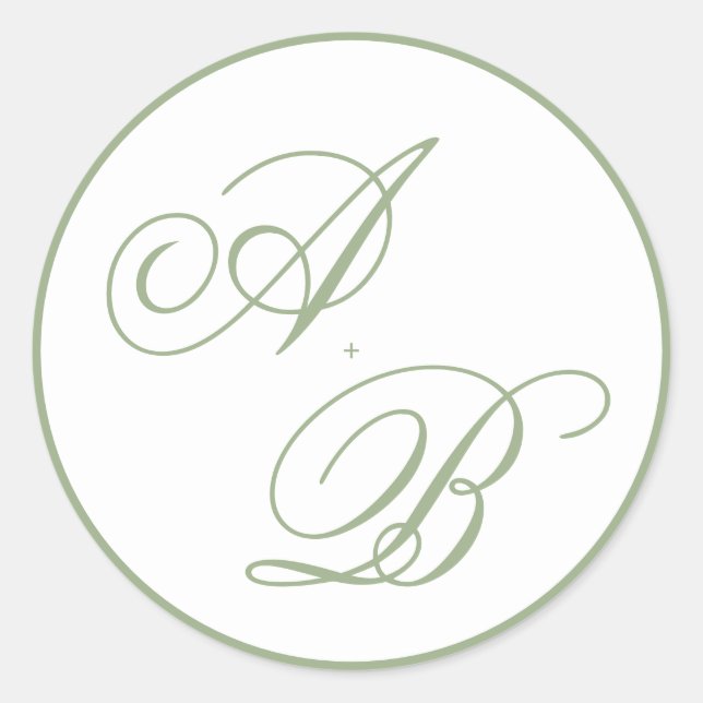 Klassische Hochzeit mit Salbeigrünem Rand Monogram Runder Aufkleber (Vorderseite)