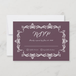 Klassische Hochzeit mit Samt in Purpur und aufwend RSVP Karte