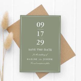 Klassische Hochzeit mit staubgrüner Schrift Save The Date