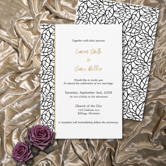 Klassische Hochzeit mit weißem und schwarzem Leaf- Einladung (Classic White & Black Leaf Pattern Border Wedding Invitation)