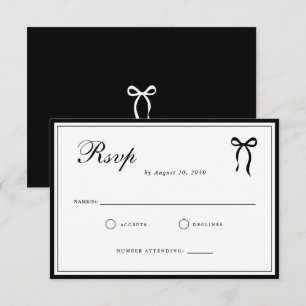 Klassische Hochzeit Schwarz & Weiß mit Schleife un RSVP Karte