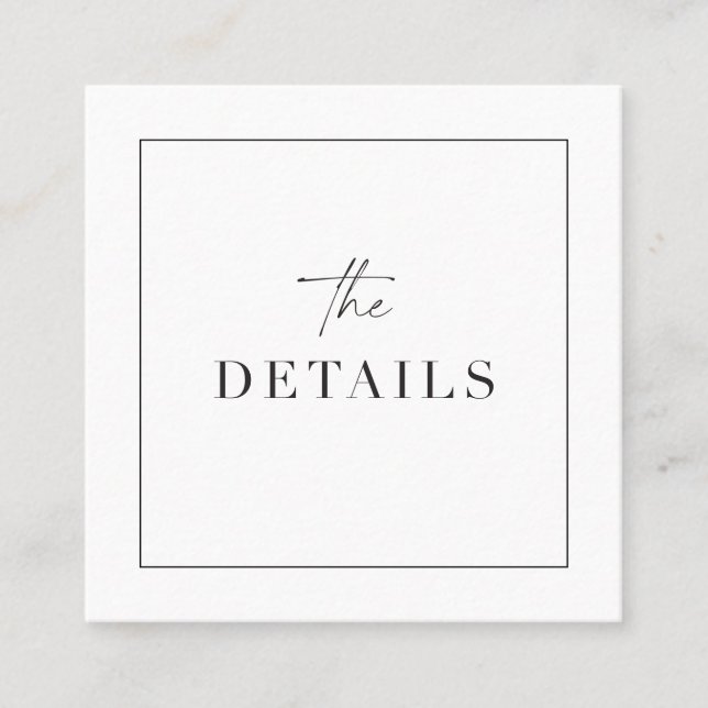 Klassische Hochzeitdetails - Scan QR-Code-Karte Quadratische Visitenkarte (Vorderseite)