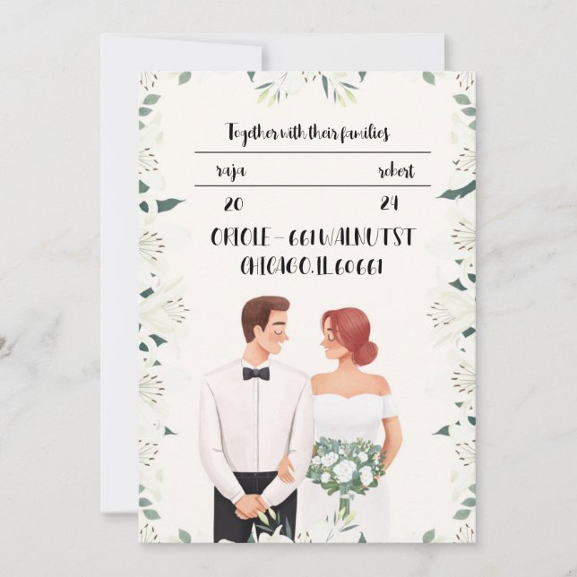 Klassische Hochzeitseinladung mit schöner Blume Einladung (Vorderseite)