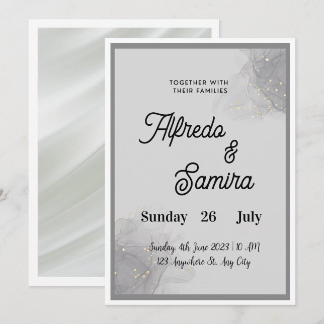 Klassische Hochzeitseinladung mit Schreibschrift Einladung (Vorne/Hinten)