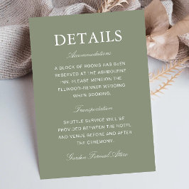 Klassische Hochzeitsinformationen in staubgrüner S Begleitkarte