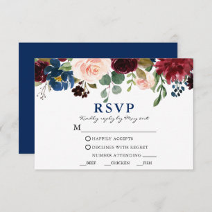 Klassische Hochzeitsmahlzeiten mit blauer Wasserfa RSVP Karte