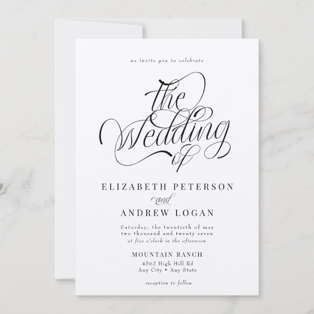 Klassische Hochzeitsschrift Einladung (Vorderseite)