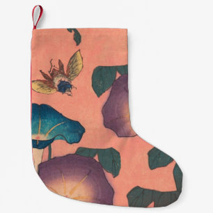 Klassische Hokusai-Kunst der rosa Biene und Blume Kleiner Weihnachtsstrumpf