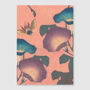 Klassische Hokusai-Kunst der rosa Biene und Blume Magnetkarte