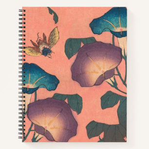 Klassische Hokusai-Kunst der rosa Biene und Blume Notizbuch