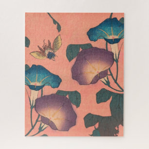 Klassische Hokusai-Kunst der rosa Biene und Blume Puzzle