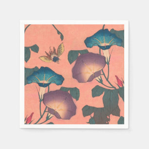 Klassische Hokusai-Kunst der rosa Biene und Blume Serviette