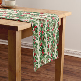 Klassische Holly Pine Weihnachtsbotanik Kurzer Tischläufer