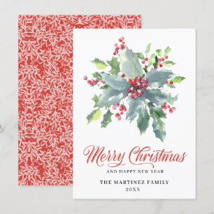 Klassische Holly und Beeren Weihnachtsgrüße 2022 Feiertagskarte