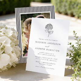 Klassische Holzkohle-Hortensien-Foto-Hochzeit Einladung