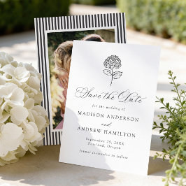 Klassische Holzkohle-Hortensien-Foto-Hochzeit Save The Date