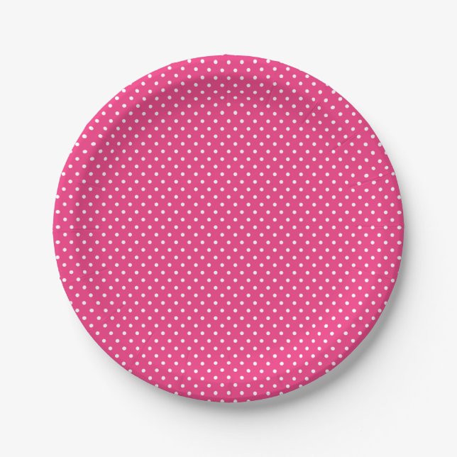 Klassische Hot Pink- und White Polka Dot-Teller Pappteller (Vorderseite)