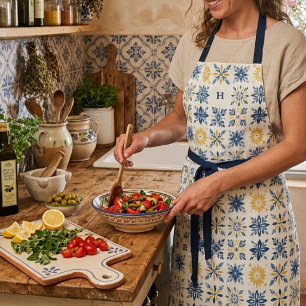 Klassische italienische mediterrane Fliesenmonogra Schürze
