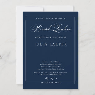 Klassische Ivory Blau Kalligrafie Braut-Luncheon Einladung