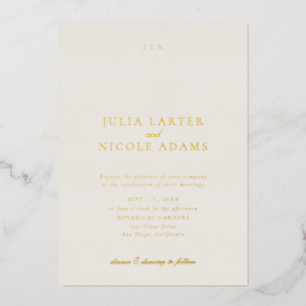 Klassische Ivory-Gold-Kalligrafie-Hochzeit Folieneinladung