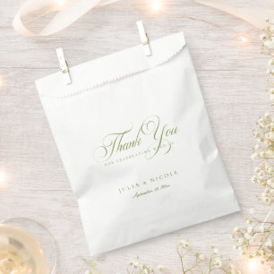 Klassische Ivory-Grün-Script-Kalligrafie-Hochzeit Geschenktütchen