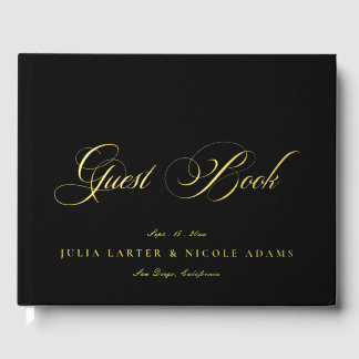 Klassische Ivory Schwarz Gold Kalligrafie Hochzeit Gästebuch