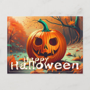 Klassische Jack-o-Lantern-Herbstwaldszene Feiertagspostkarte