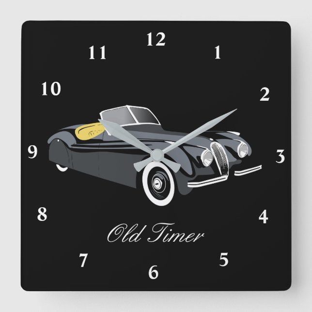 Klassische Jaguar Car 'Old Timer' Wall Clock Quadratische Wanduhr (Vorderseite)