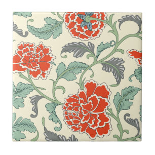 Klassische japanische Blumen Rustikales Rot Vintag Fliese