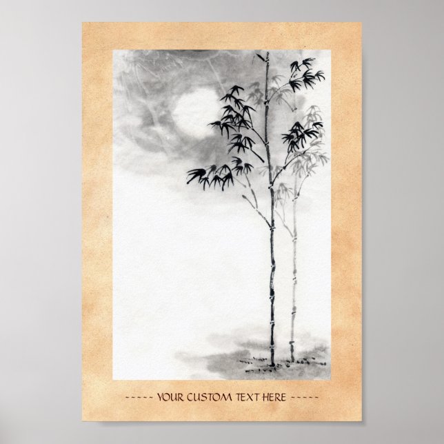 Klassische japanische Sumi-e Malkunst Bambusmond Poster (Vorne)