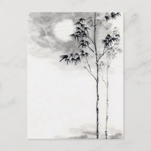 Klassische japanische Sumi-e Malkunst Bambusmond Postkarte