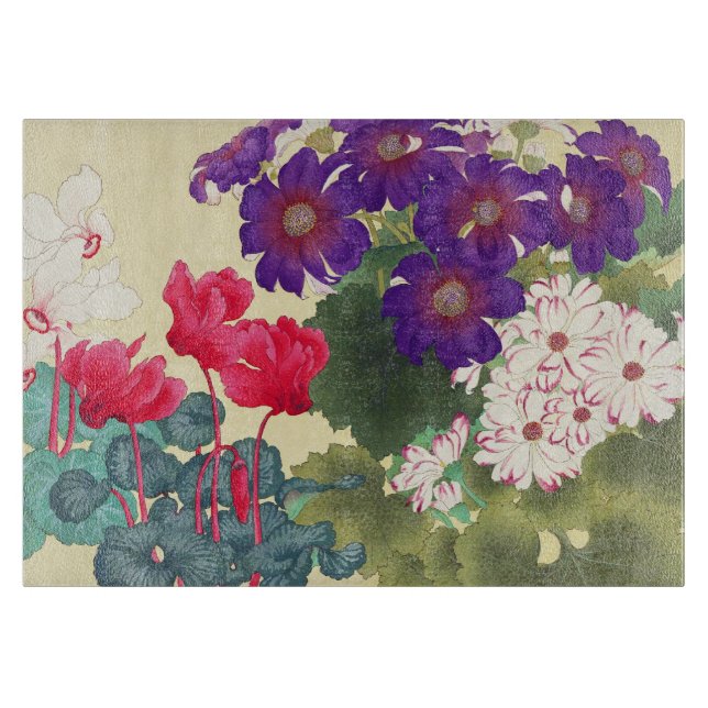 Klassische japanische Vintage Aquarell-Blume Schneidebrett (Vorderseite)