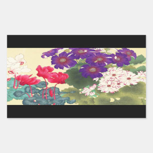 Klassische japanische Vintage-Wasserfarben-Blumenk Rechteckiger Aufkleber