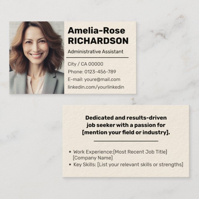 Klassische Jobsuche Minimaler Schlichter Cream Tan Visitenkarte (Vorne/Hinten)