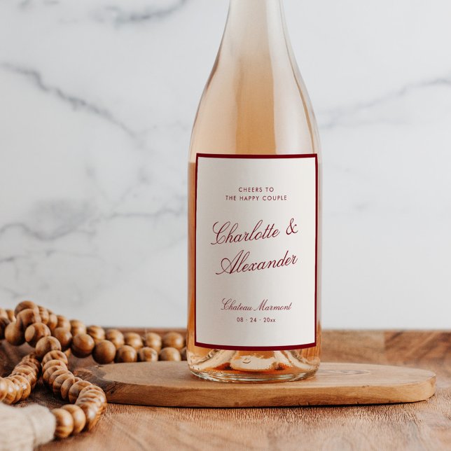 Klassische Kalligrafie Altes Geld Deep Red Wedding Weinetikett (Von Creator hochgeladen)