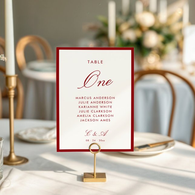 Klassische Kalligrafie Deep Red Old Money Tischnummer (Von Creator hochgeladen)