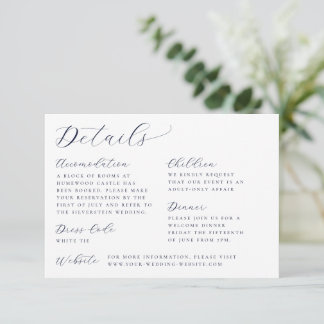 Klassische Kalligrafie-White Wedding Details Begleitkarte
